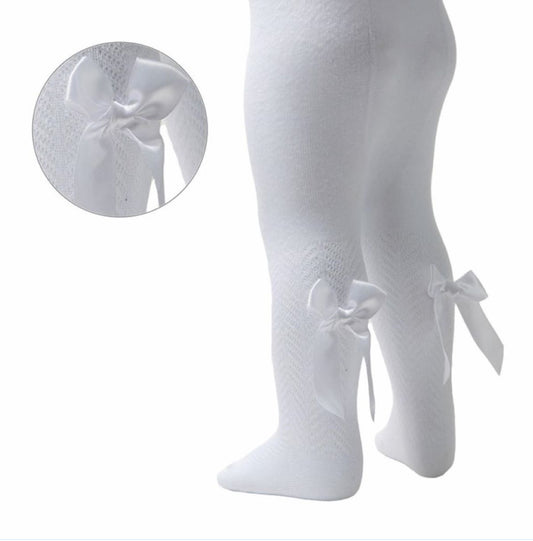 Girls White Bow Tights