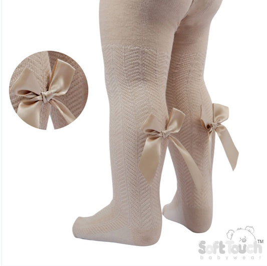 Girls Beige Bow Tights