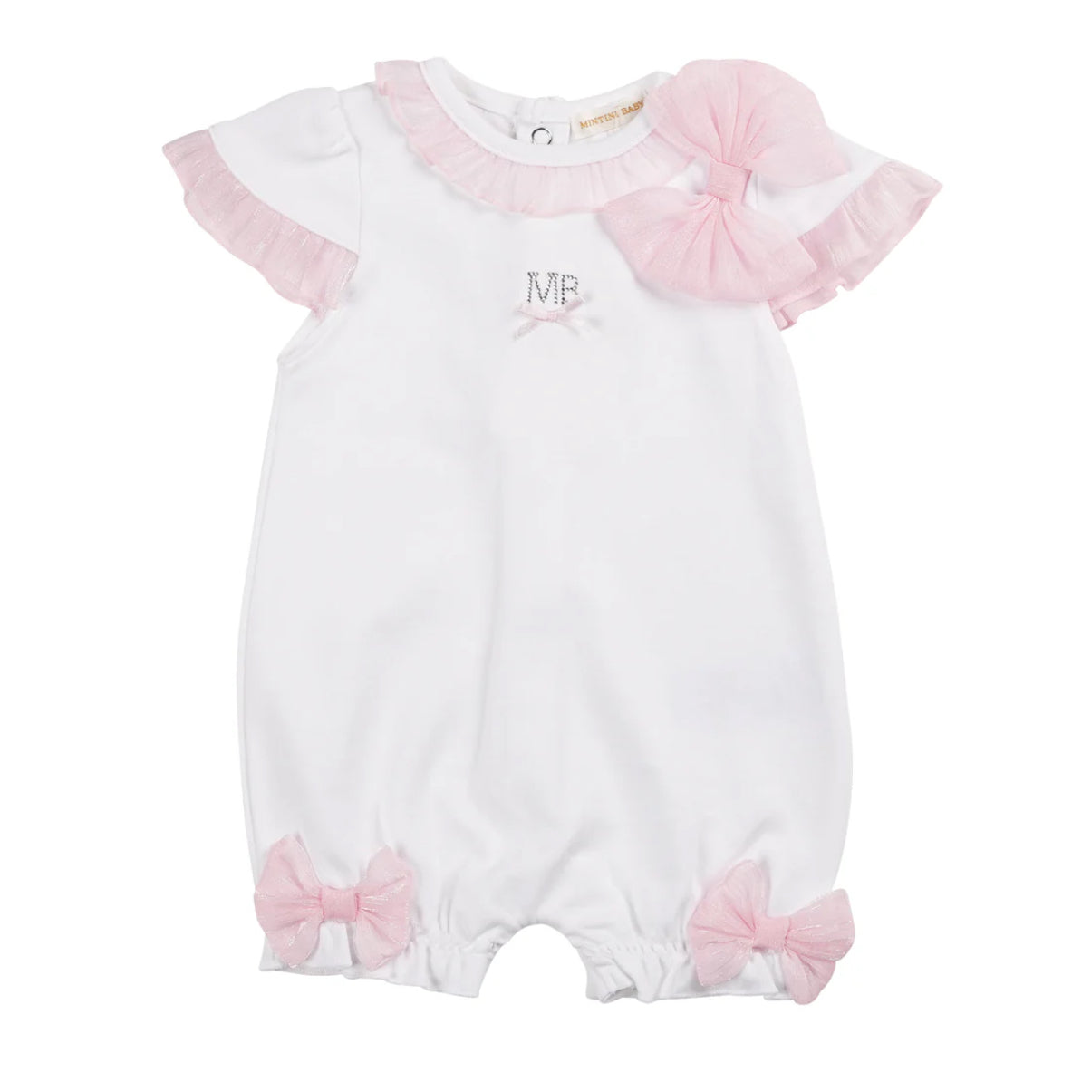 Mintini Girls Romper-White/Pink