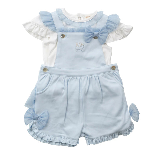 Mintini Top & Short Dungaree-White/Blue-Pre Order