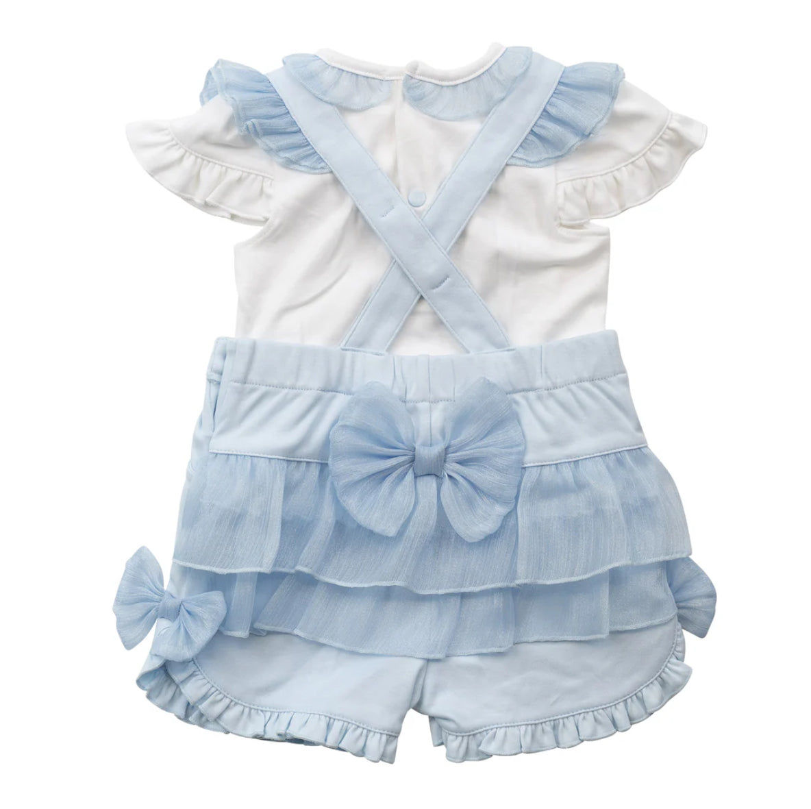 Mintini Top & Short Dungaree-White/Blue-Pre Order