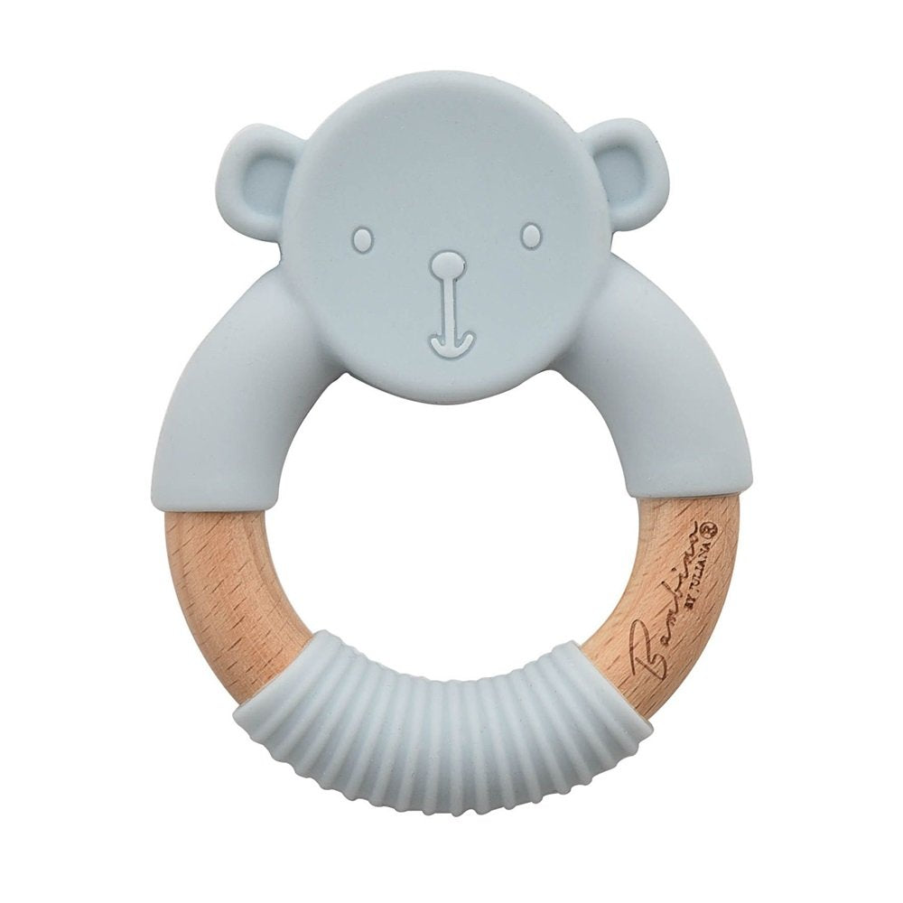 Bambino Teddy Silicone & Wood Teether - Blue