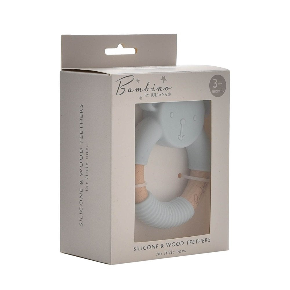 Bambino Teddy Silicone & Wood Teether - Blue