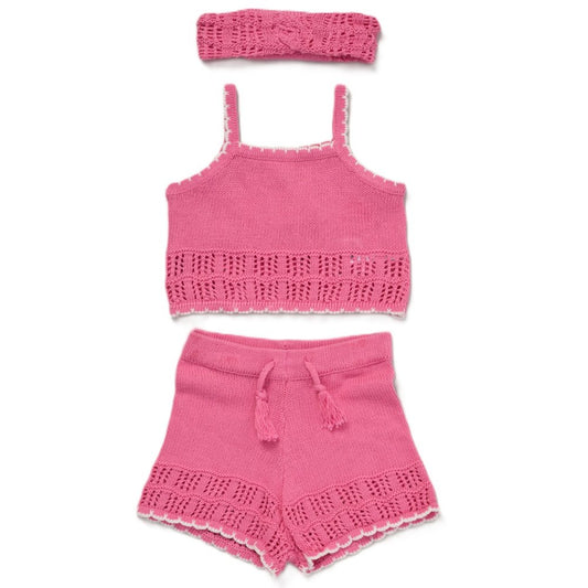 Girls Knitted Shorts, Top & Headband