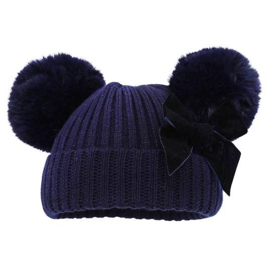 Pom Pom Hat - Navy / Velvet Bow