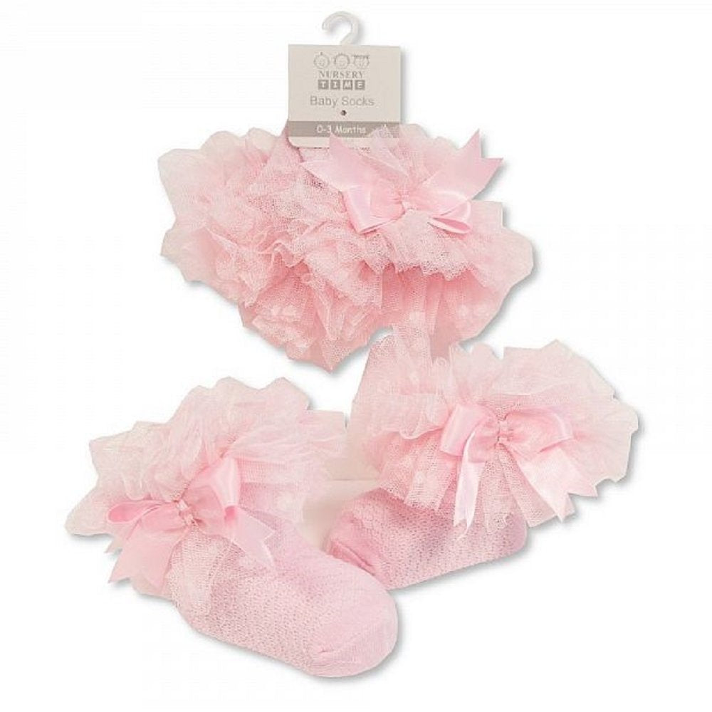 Girls Lace Frill Socks - Pink