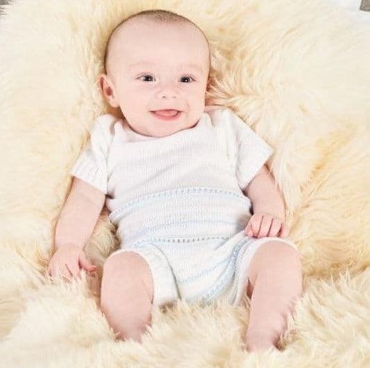 Dandelion Boys Knitted Pointelle Romper White & Blue