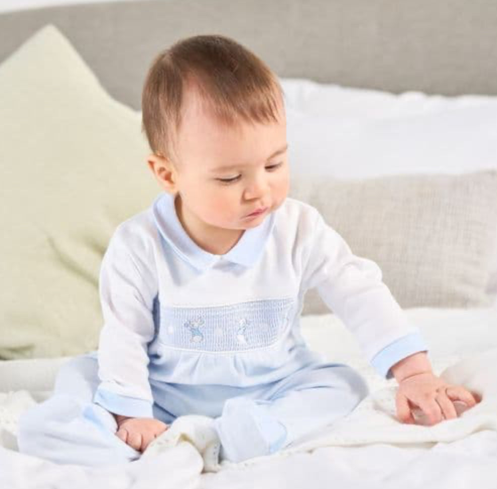 Dandelion Blue Bunny & Star Smocked Sleepsuit