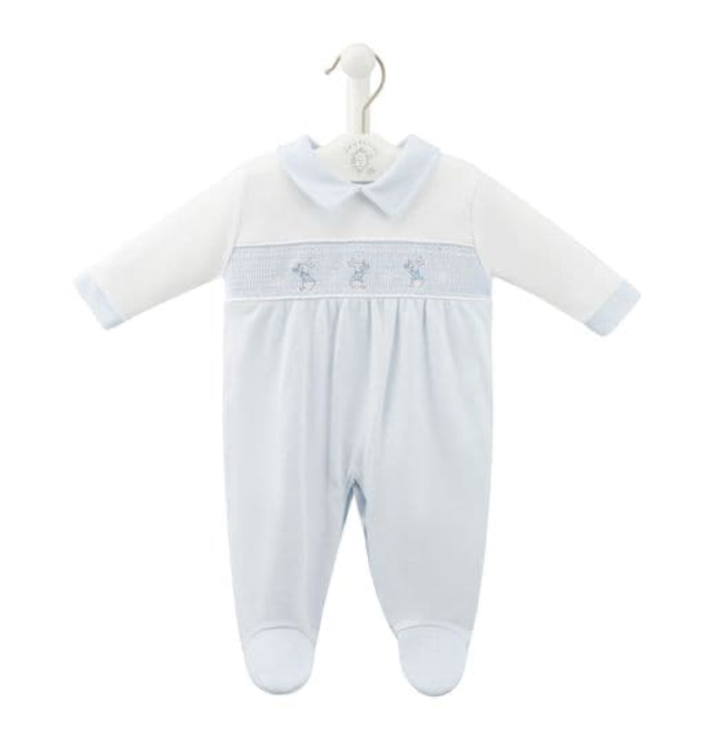 Dandelion Blue Bunny & Star Smocked Sleepsuit