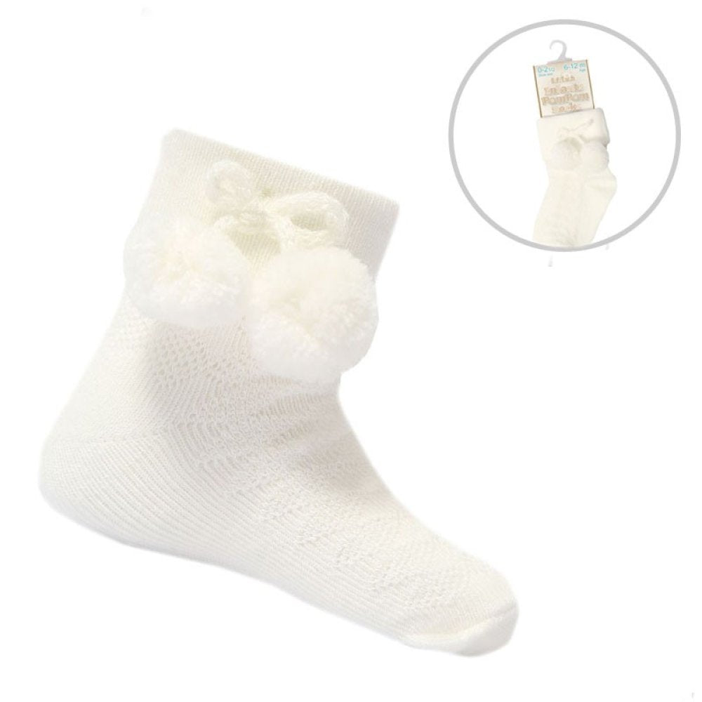 Unisex Pom Pom Ankle Socks - White