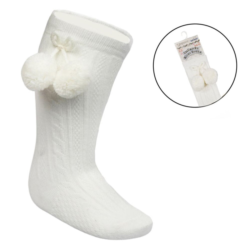 Unisex Knee High Pom Pom Socks - White