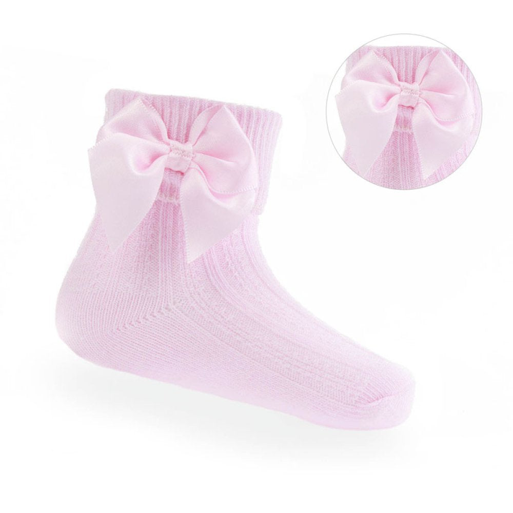 Girls Ankle Socks With Large Bow - Pink