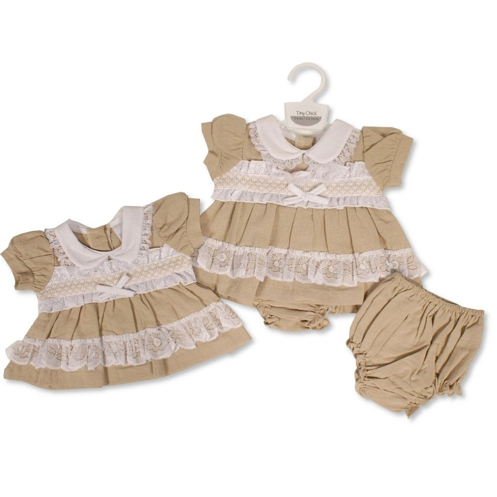 Premature Baby Dress & Pant Set - Beige