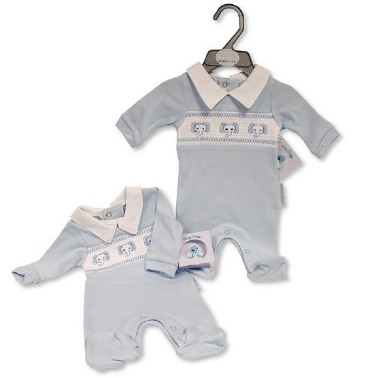 Premature Baby Boys Smocked Sleepsuit