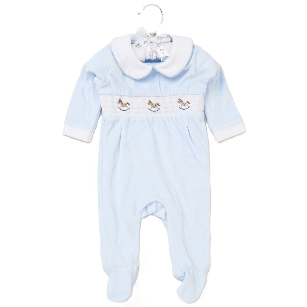 Baby Boys Smocked Velour All In One - With Padded Satin Hanger