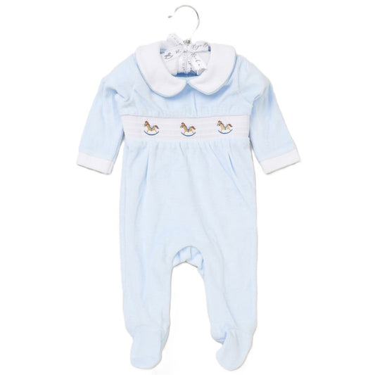 Baby Boys Smocked Velour All In One - With Padded Satin Hanger