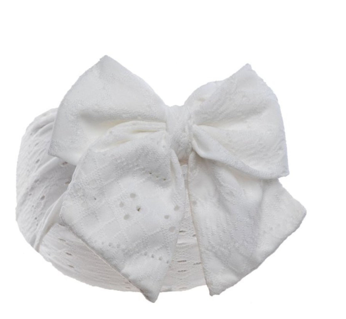 Girls Headband With Large Bow - White