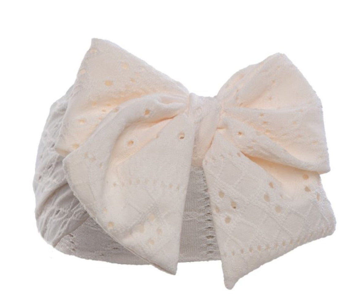 Girls Headband With Large Bow - Cream