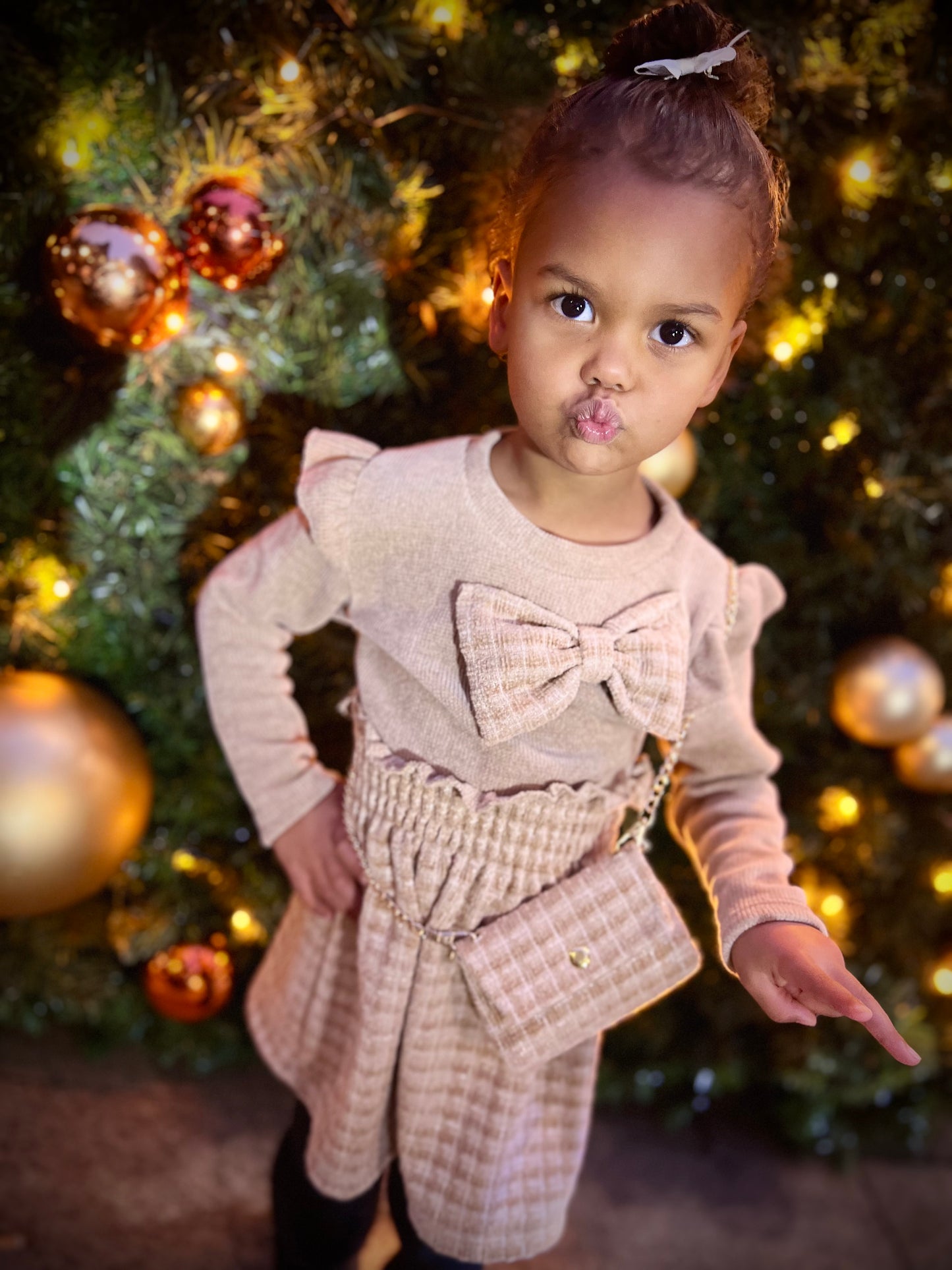 Girls Brown Dress With Bow