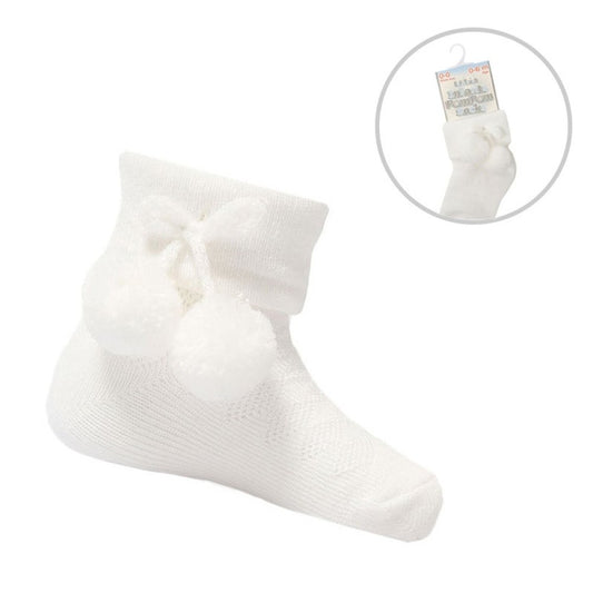 Unisex Pom Pom Ankle Socks - White