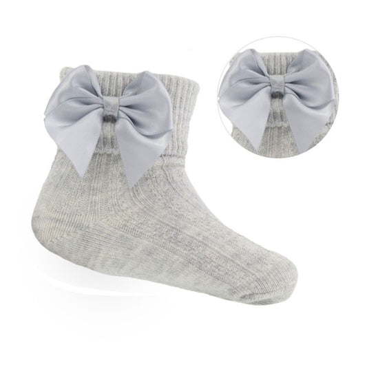 Girls Ankle Bow Socks - Grey