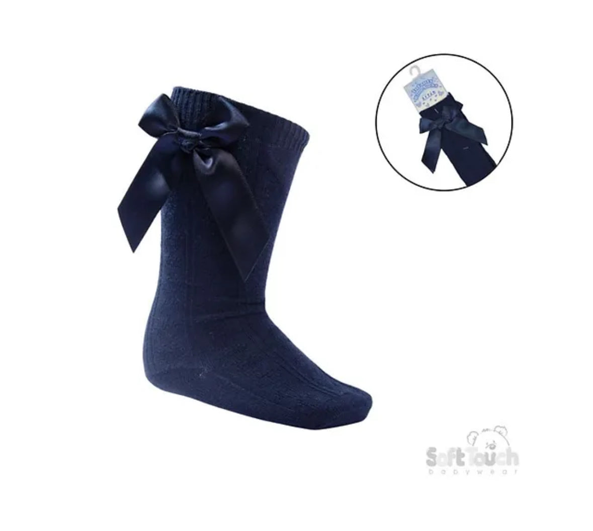 Girls Navy Knee High Bow Socks