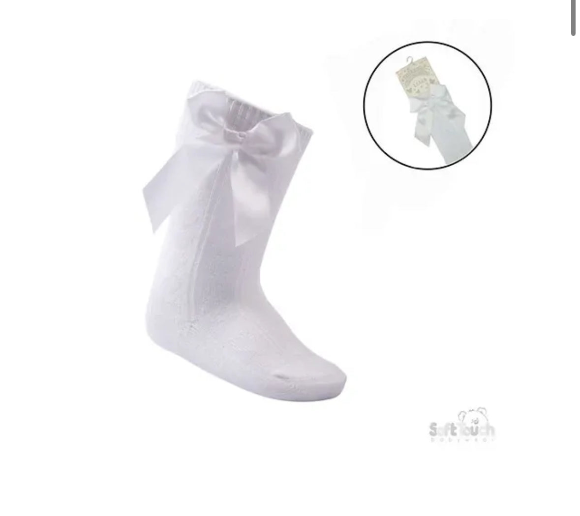 Girls White Knee High Bow Socks