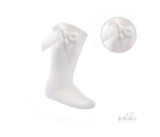 Girls Cream Knee High Bow Socks