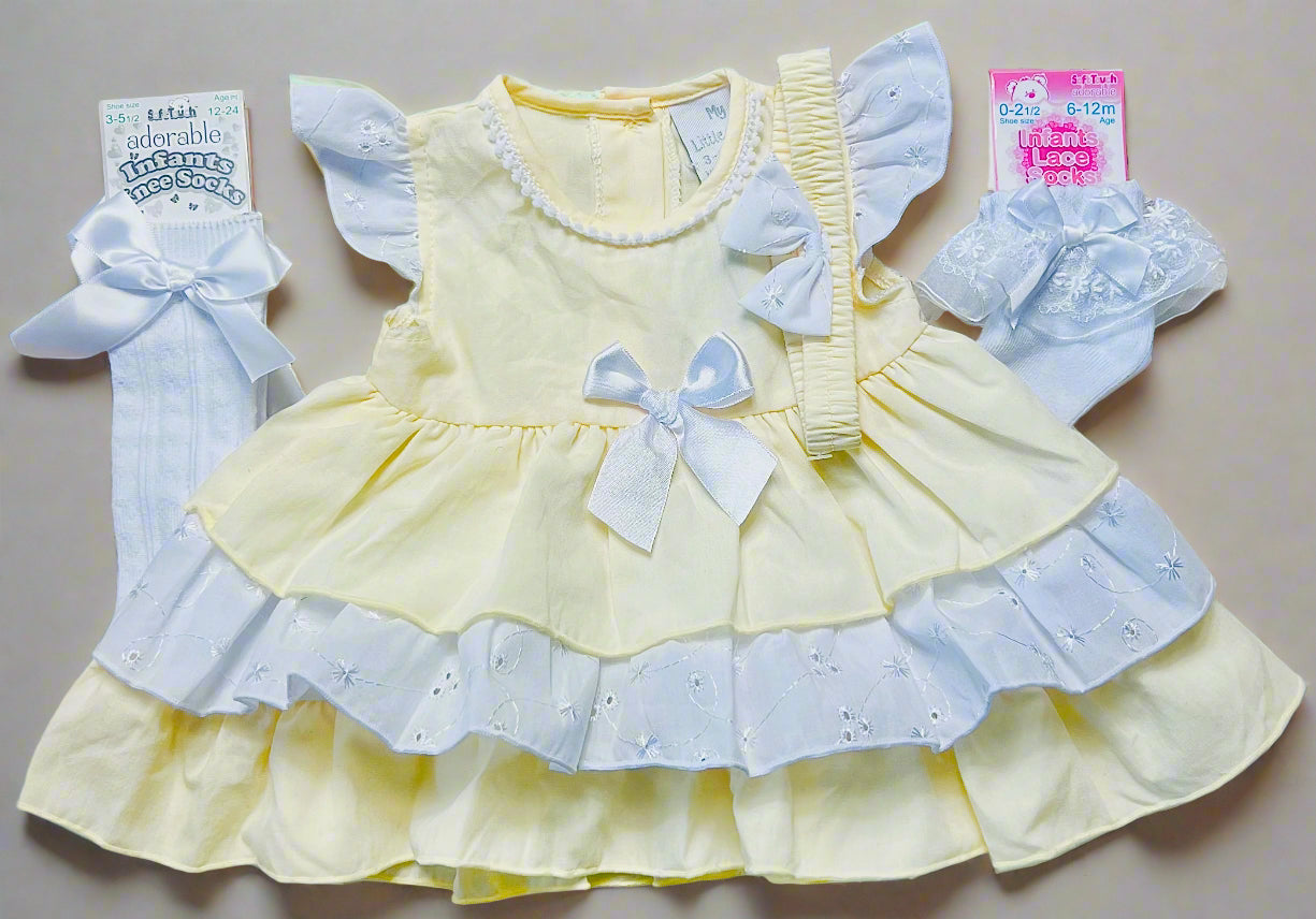 Tiered Lemon Girls Dress With Cover Ups