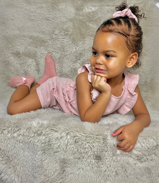 Girls Pink Top, Shorts & Scrunchie