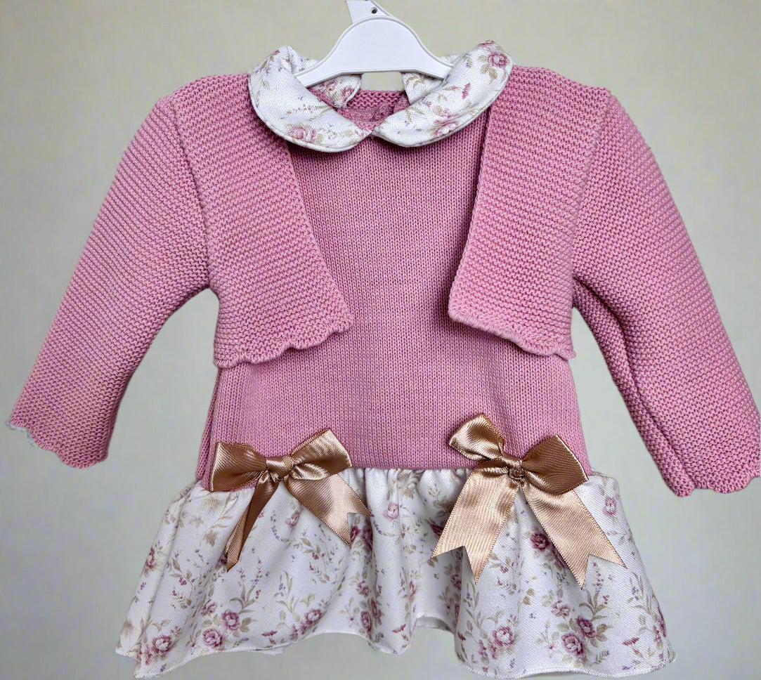 Girls Pink & Floral Dress with Cardigan