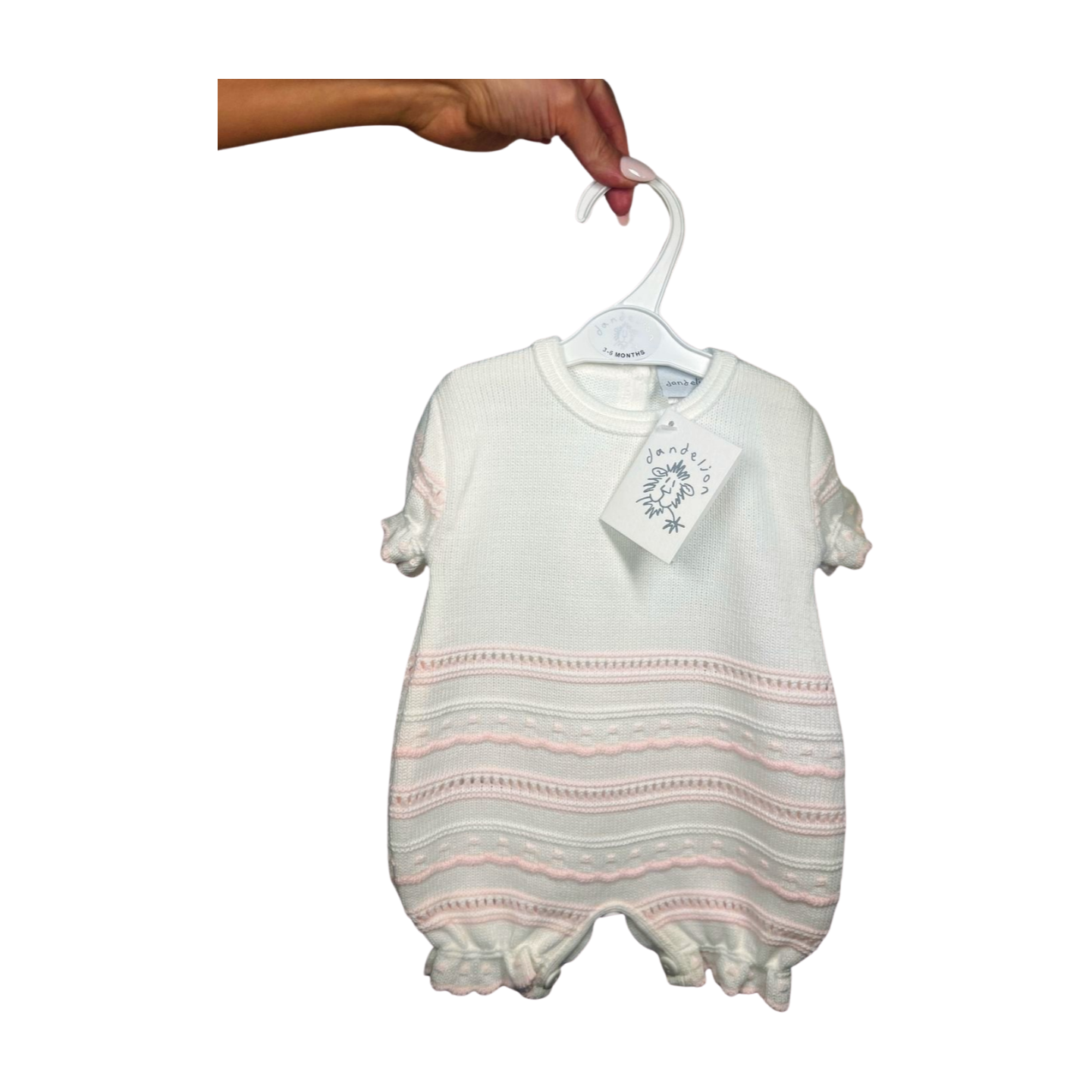 Dandelion Girls Knitted Pointelle Romper - White & Pink