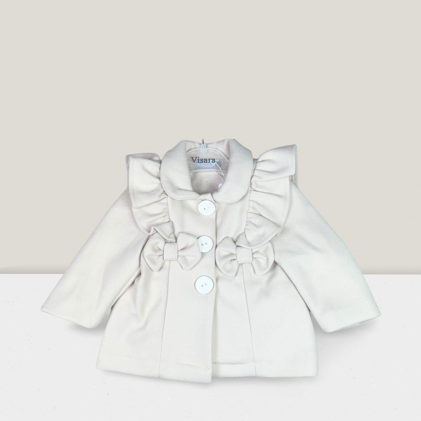 Girls Double Bow Coat - Beige