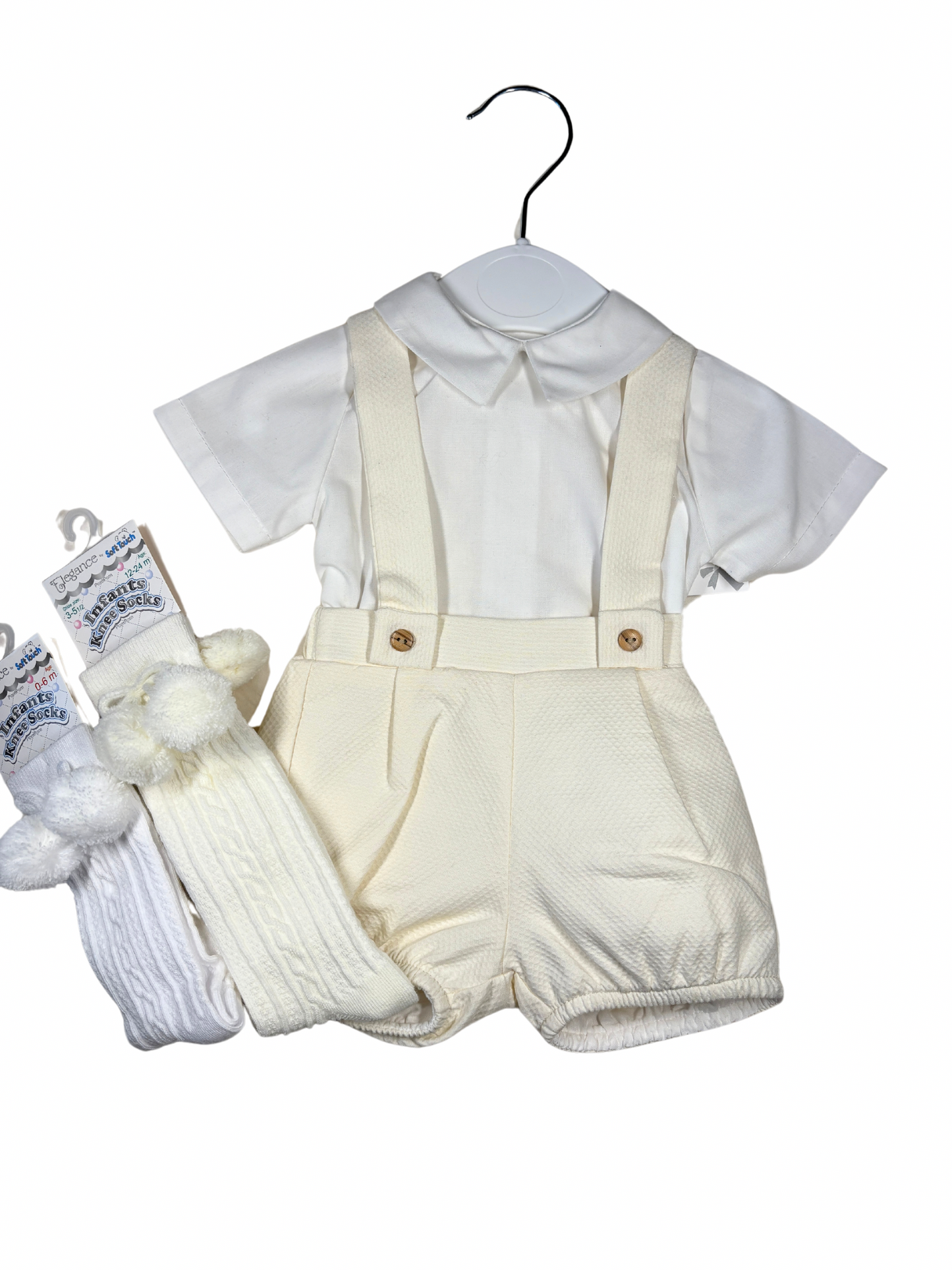 New In Boys Top & Dungaree Set - Cream